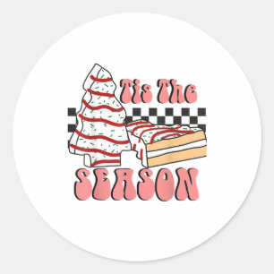 Pegatina Redonda Es La Temporada Árbol De Navidad Groovy Retro Debb
