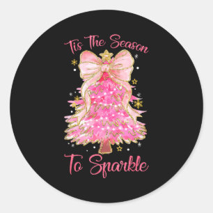 Pegatina Redonda Es La Temporada Brillo Árbol De Navidad Xmas Mujer