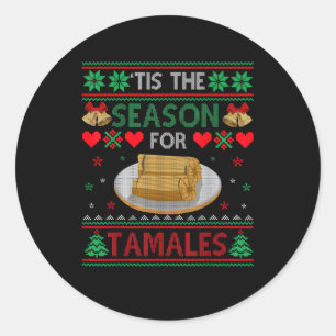 Pegatina Redonda Es la temporada de tamales divertida Navidad comid