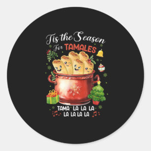 Pegatina Redonda Es la temporada de tamales Navidad comida mexicana
