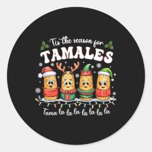 Pegatina Redonda Es La Temporada De Tamales Navidad Mexicana