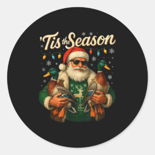 Pegatina Redonda Es La Temporada Diseño De Navidad De Pato De Santa