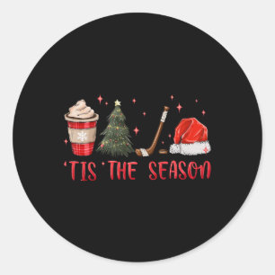 Pegatina Redonda Es La Temporada Hockey Café Árbol De Navidad Hocke