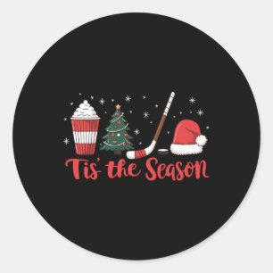 Pegatina Redonda Es La Temporada Hockey Café Árbol De Navidad Hocke