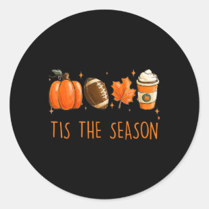 Pegatina Redonda Es La Temporada Otoño Fútbol Americano Calabaza Ca