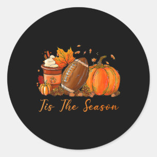 Pegatina Redonda Es La Temporada Otoño Fútbol Americano Calabaza Ca