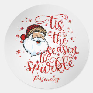 Pegatina Redonda Es la Temporada para Brillar Diseño de Santa Perso