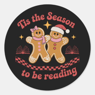 Pegatina Redonda Es La Temporada Para Leer Escuela De Navidad