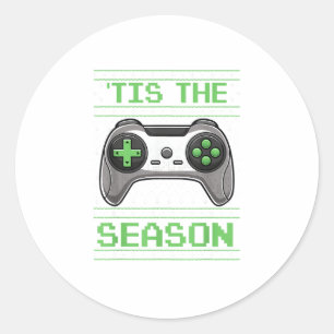 Pegatina Redonda Es La Temporada Videojuegos Navidad Xmas Jugador