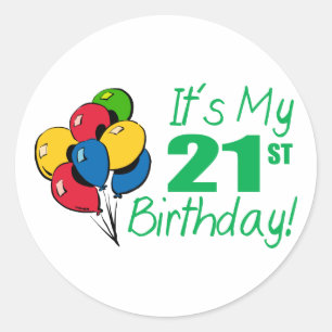 Pegatina Redonda Es mi 21ro cumpleaños (los globos)