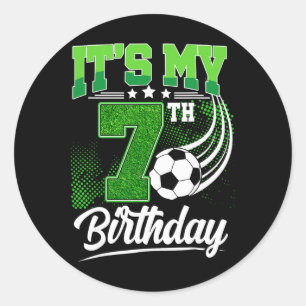 Pegatina Redonda Es Mi 7º Cumpleaños Niño Fútbol Ll 7 Años Cumpleañ