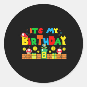 Pegatina Redonda Es Mi 8vo juego de cumpleaños, Jugar A Papá Y Mi F