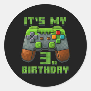 Pegatina Redonda Es mi camiseta de cumpleaños número 3 Gamer Video