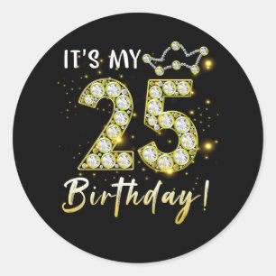 Pegatina Redonda Es mi cumpleaños 25 Diamón de cumpleaños