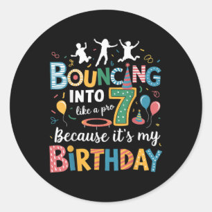 Pegatina Redonda Es Mi Cumpleaños 7 Años Trampolín Saltando T