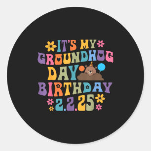 Pegatina Redonda Es Mi Cumpleaños Día De La Marmota Sombrero De Fie