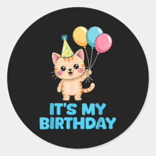Pegatina Redonda Es Mi Cumpleaños Gato Kawaii