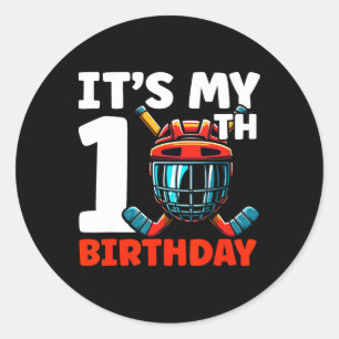 Pegatina Redonda Es mi cumpleaños número 10 Jugador de hockey de 10