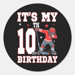 Pegatina Redonda Es Mi Cumpleaños Número 10 Niño Hockey Sobre Hielo