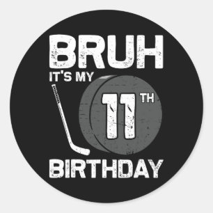 Pegatina Redonda Es Mi Cumpleaños Número 11 Jugador de Hockey de 11