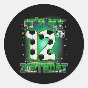 Pegatina Redonda Es Mi Cumpleaños Número 12 Niño Fútbol 12 Años Cum