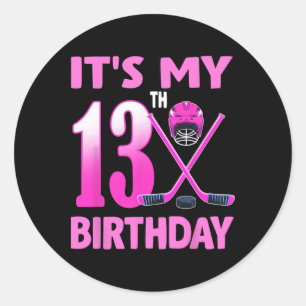 Pegatina Redonda Es mi cumpleaños número 13 chica hockey sobre hiel