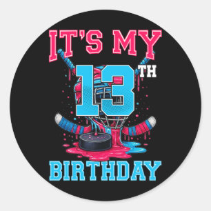 Pegatina Redonda Es mi cumpleaños número 13 de hockey helado de 13