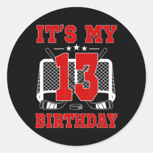Pegatina Redonda Es Mi Cumpleaños Número 13 Tema Hockey sobre Hielo