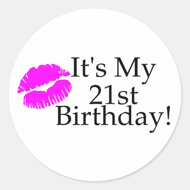 Pegatina Redonda Es mi cumpleaños número 21 (Beso) (Anverso)