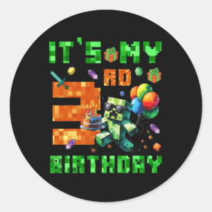 Pegatina Redonda Es mi cumpleaños número 3 Pixel Número Videojuego 