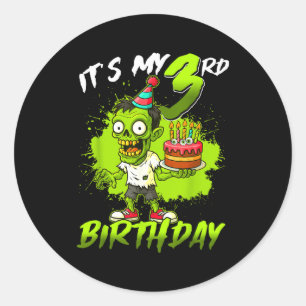 Pegatina Redonda Es mi cumpleaños número 3 Zombie 3 años Feliz Hall