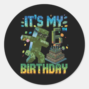 Pegatina Redonda Es mi cumpleaños número 6 Gamer Pixel Número Cumpl