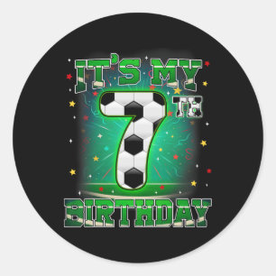 Pegatina Redonda Es Mi Cumpleaños Número 7 Fútbol Para Niños De 7 A
