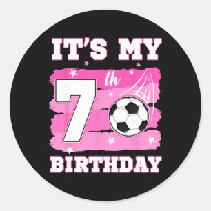 Pegatina Redonda Es mi cumpleaños número 7 tema de fútbol niña de 7