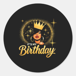 Pegatina Redonda Es Mi Cumpleaños Reina Afroamericana Afro Negra