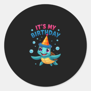 Pegatina Redonda Es Mi Cumpleaños Tortuga Marina Lindo Cumpleaños O