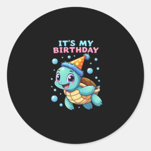 Pegatina Redonda Es Mi Cumpleaños Tortuga Marina Lindo Cumpleaños O