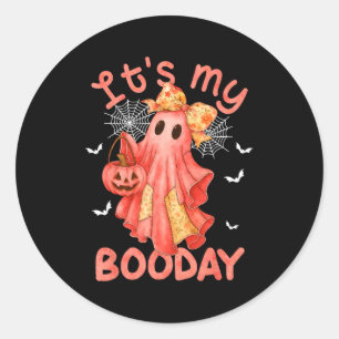 Pegatina Redonda Es Mi Día de Boo Halloween Rosa Cumpleaños Fantasm