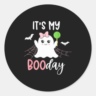 Pegatina Redonda Es Mi Día de Boo Lindo Cumpleaños de Halloween Fan