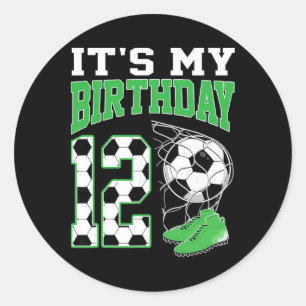 Pegatina Redonda Es mi fiesta de fútbol de cumpleaños número 12 Niñ