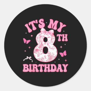 Pegatina Redonda Es mi octavo cumpleaños Nk Coquette Bow 8 años de