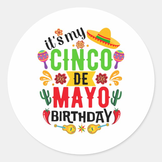 Pegatina Redonda Es mi primer cumpleaños de mayo gracioso cinco de  (Anverso)