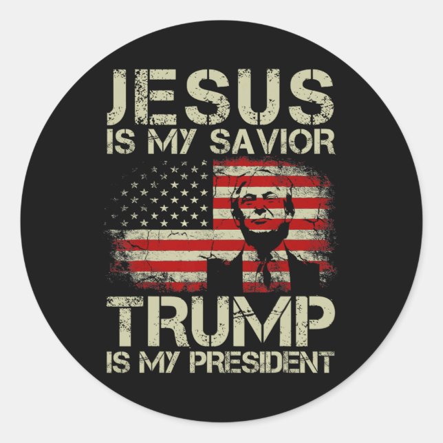 Pegatina Redonda ¿Es Mi Salvador Trump Mi Presidente Trump 2024 Est (Anverso)
