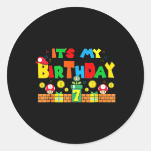 Pegatina Redonda Es Mi Séptimo Juego De Cumpleaños Jugar A Papá Y A