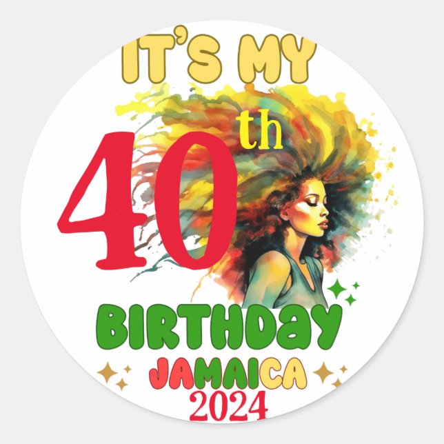 Pegatina Redonda Es mi séquito, Chica Fiesta de vacaciones de Jamai (Anverso)