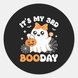 Pegatina Redonda Es mi tercer día de Boo, divertido fantasma de Hal
