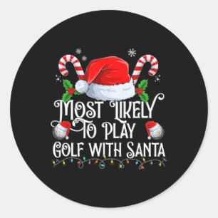 Pegatina Redonda Es Muy Probable Jugar Golf Con Santa Navidad