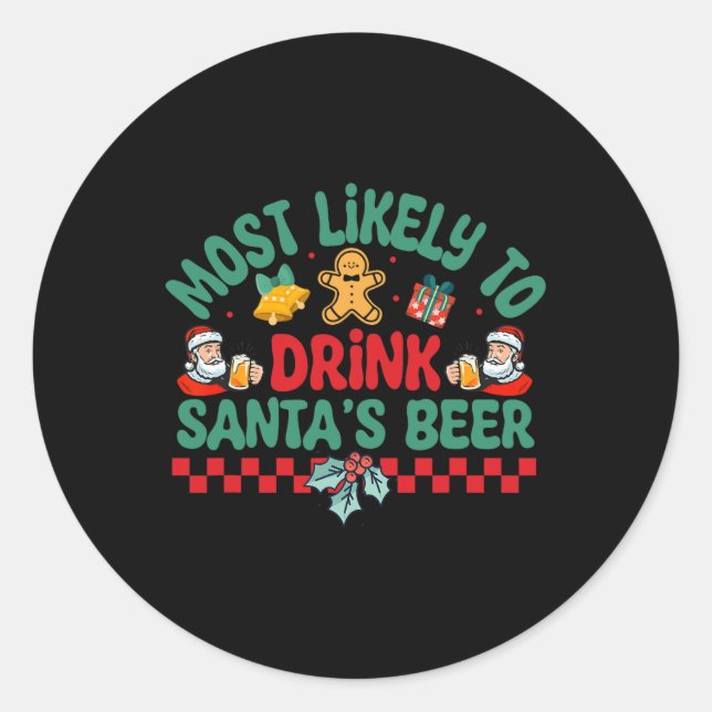 Pegatina Redonda Es muy probable que beba el pijama de los Navidade (Anverso)