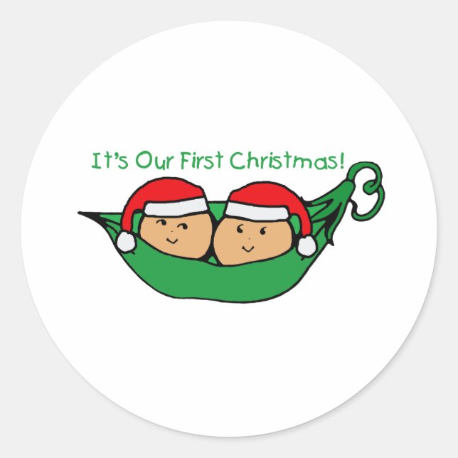 Pegatina Redonda Es nuestro primer pod gemelo de Navidad (Anverso)