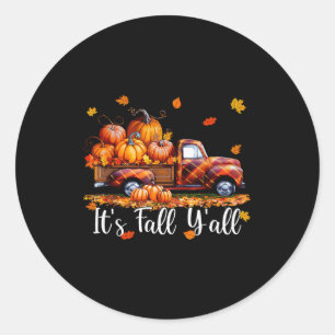 Pegatina Redonda Es Otoño Todos Camión de Calabaza Árbol de Otoño H